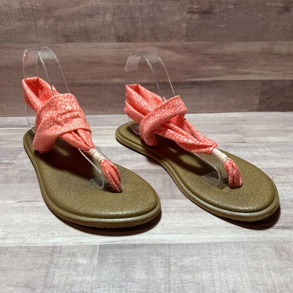 Sanuk Womens Yoga Sling 2 Sandals Coral Leopard Print Comfort Sole - Picture 1 of 7